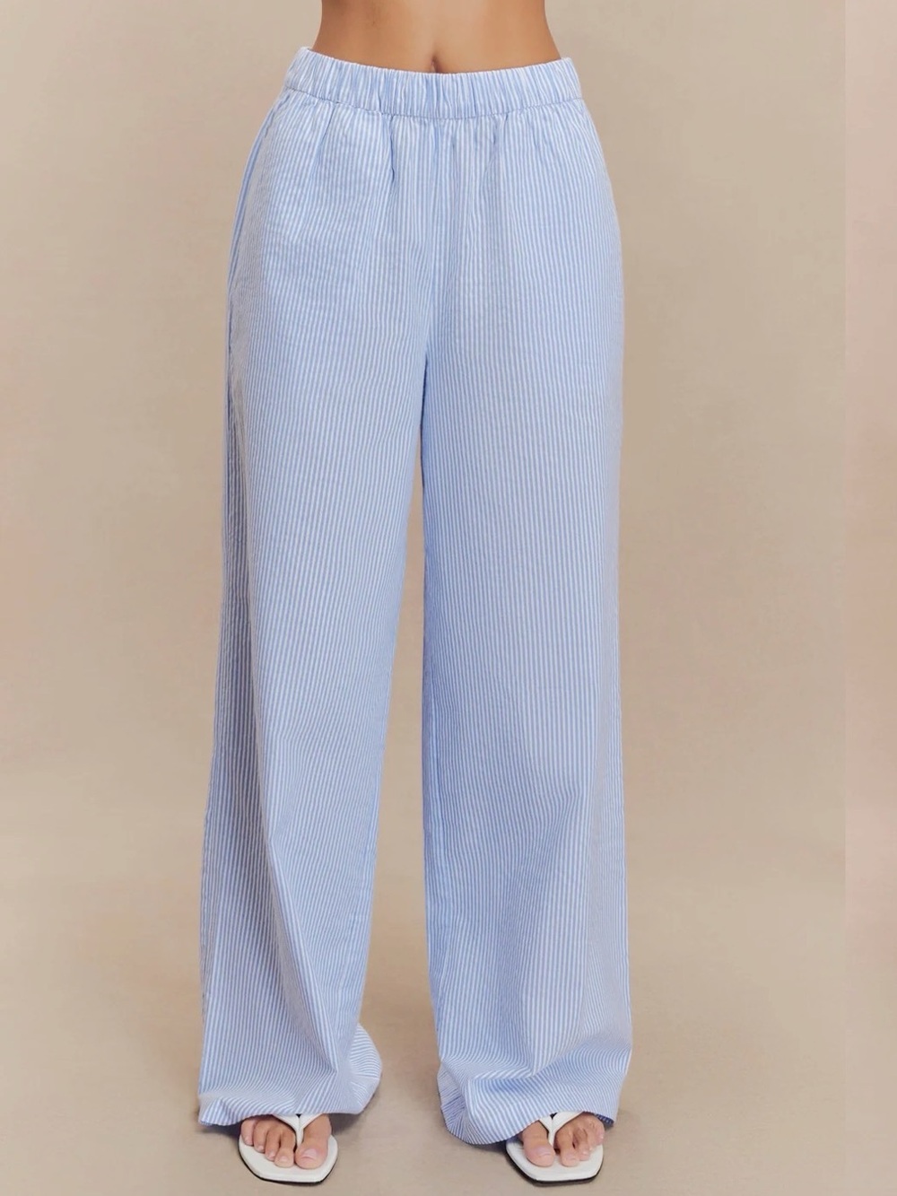 Meshki Hansen Seersucker Pants XS Coastal Pull On Sailing Preppy Wide Leg Blue